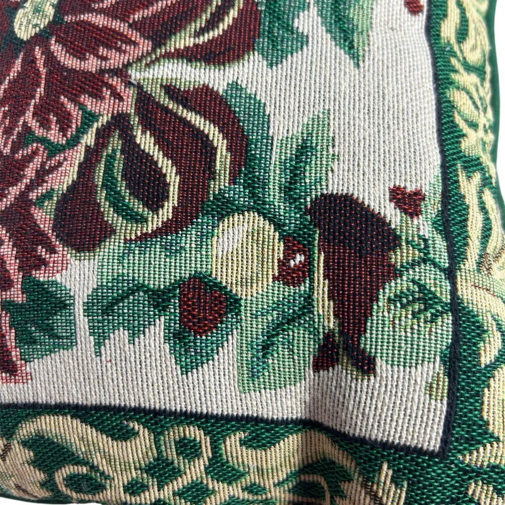 Christmas Poinsettia Tapestry Style Throw Pillow Flower Holiday Red Green